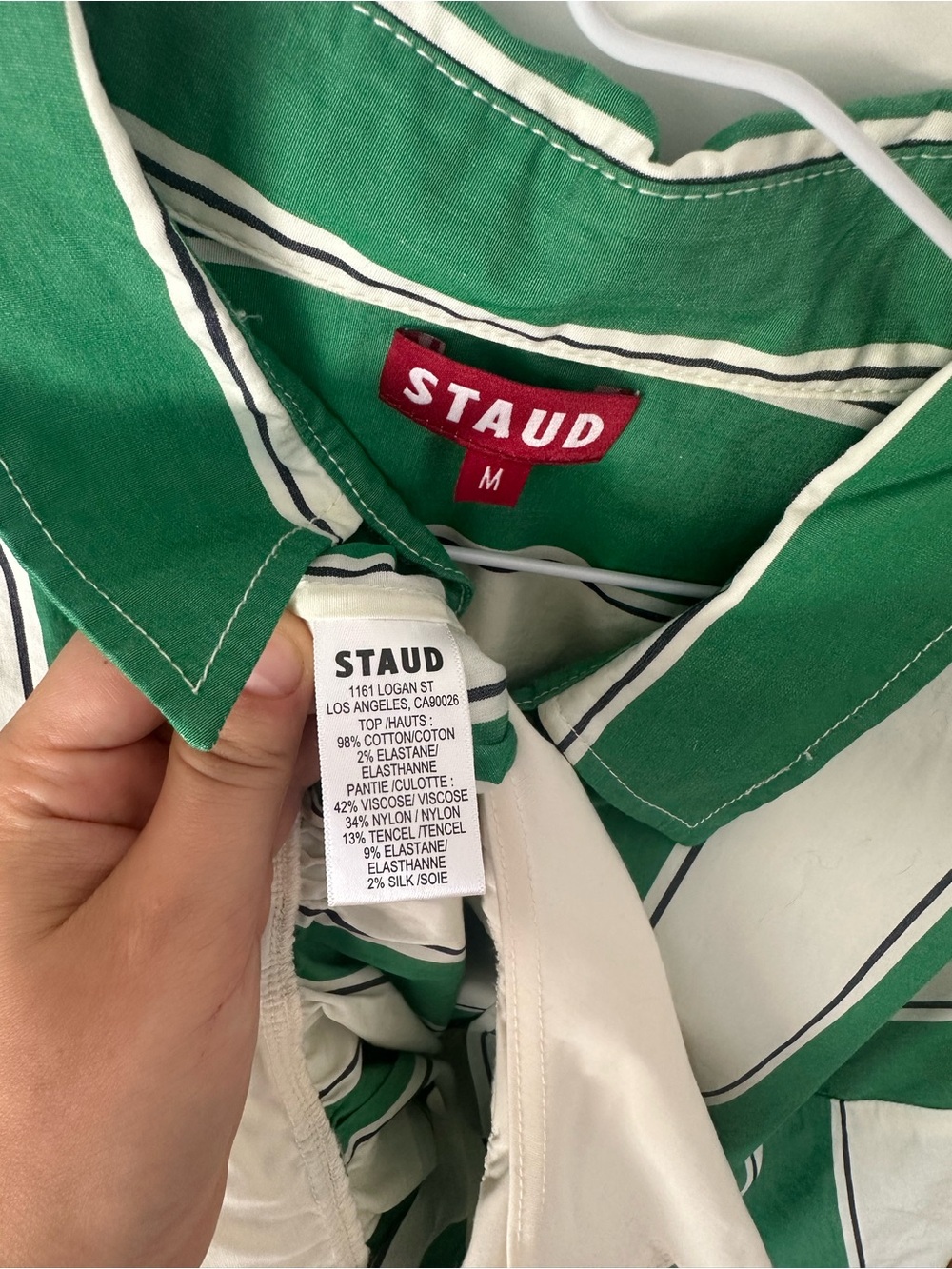 STAUD Green & White Striped Button-Down Shirt - Picture 4 of 5
